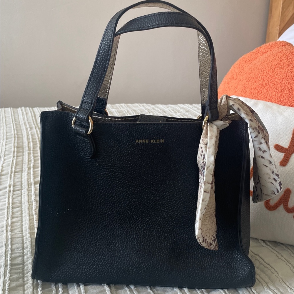 Anne Klein Black Tote with Patterned Scarf